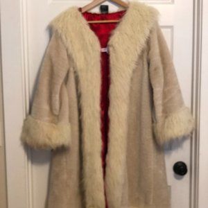 Costumes Disney Cruella  Deville Satin Lined Faux Fur Coat with Tail Shawl Col